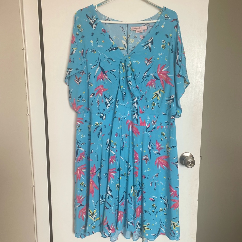 In Every Story Floral A-Line Tie Front Dress - Size 2X